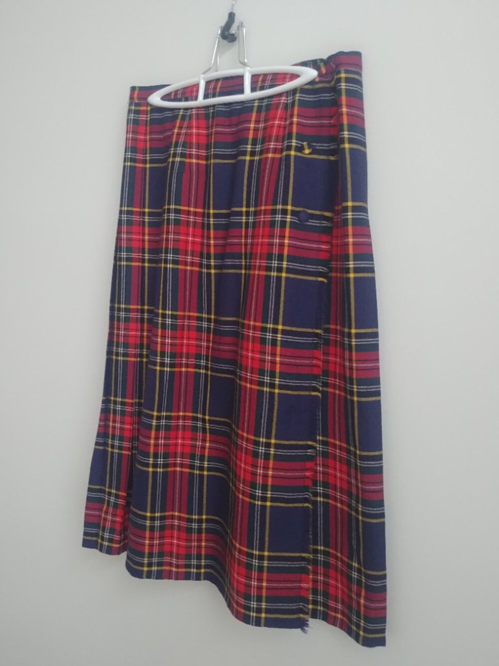 Vintage 100% pure virgin wool Aljean Canada red blue plaid kilt midi skirt M - Picture 4 of 16